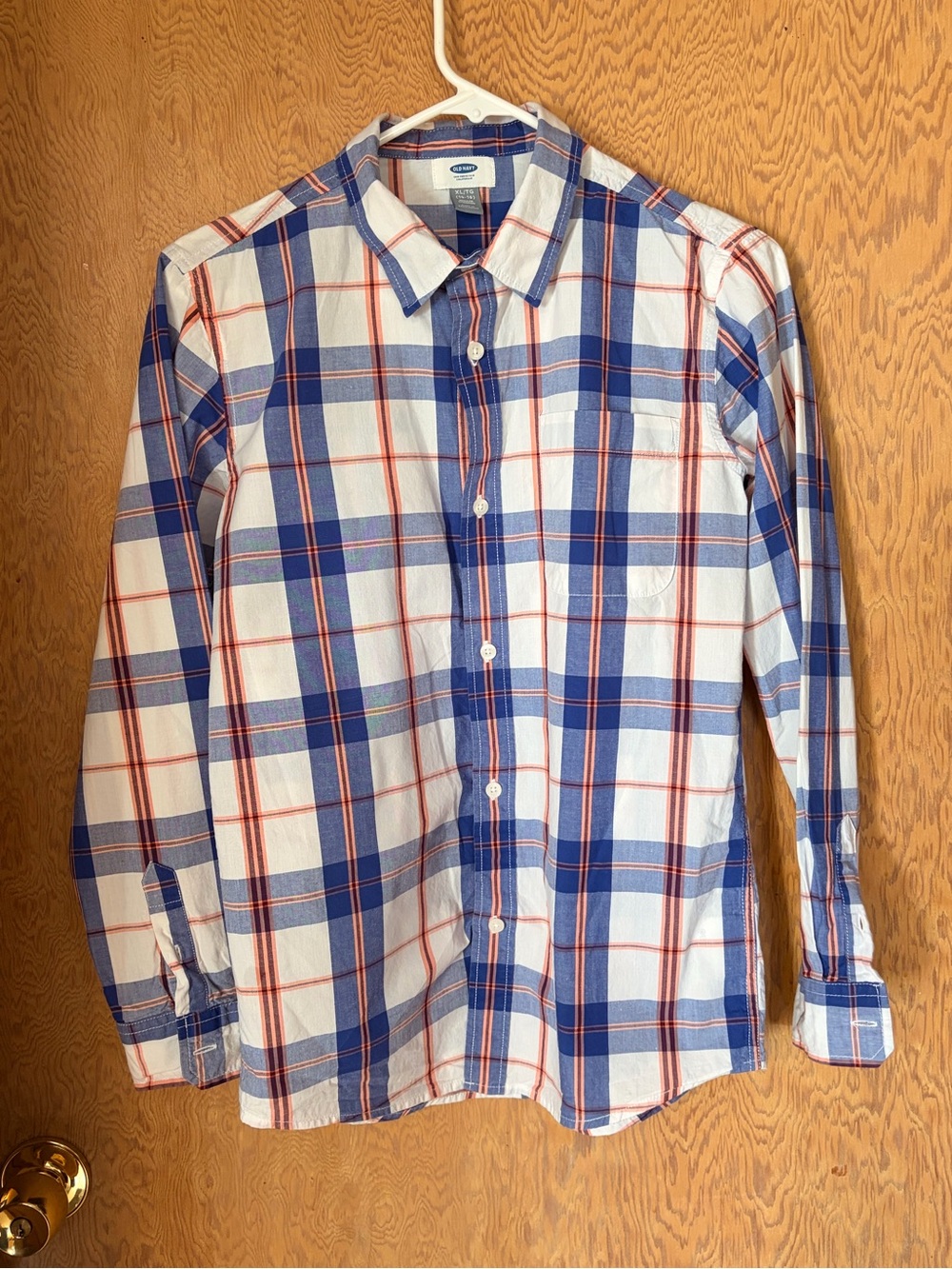 Old Navy Men's Blue, White & Red Plaid Button-Down Shirt